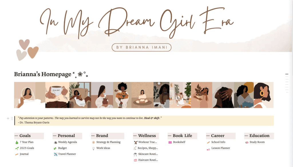 a screenshot of my Notion Homepage setup
